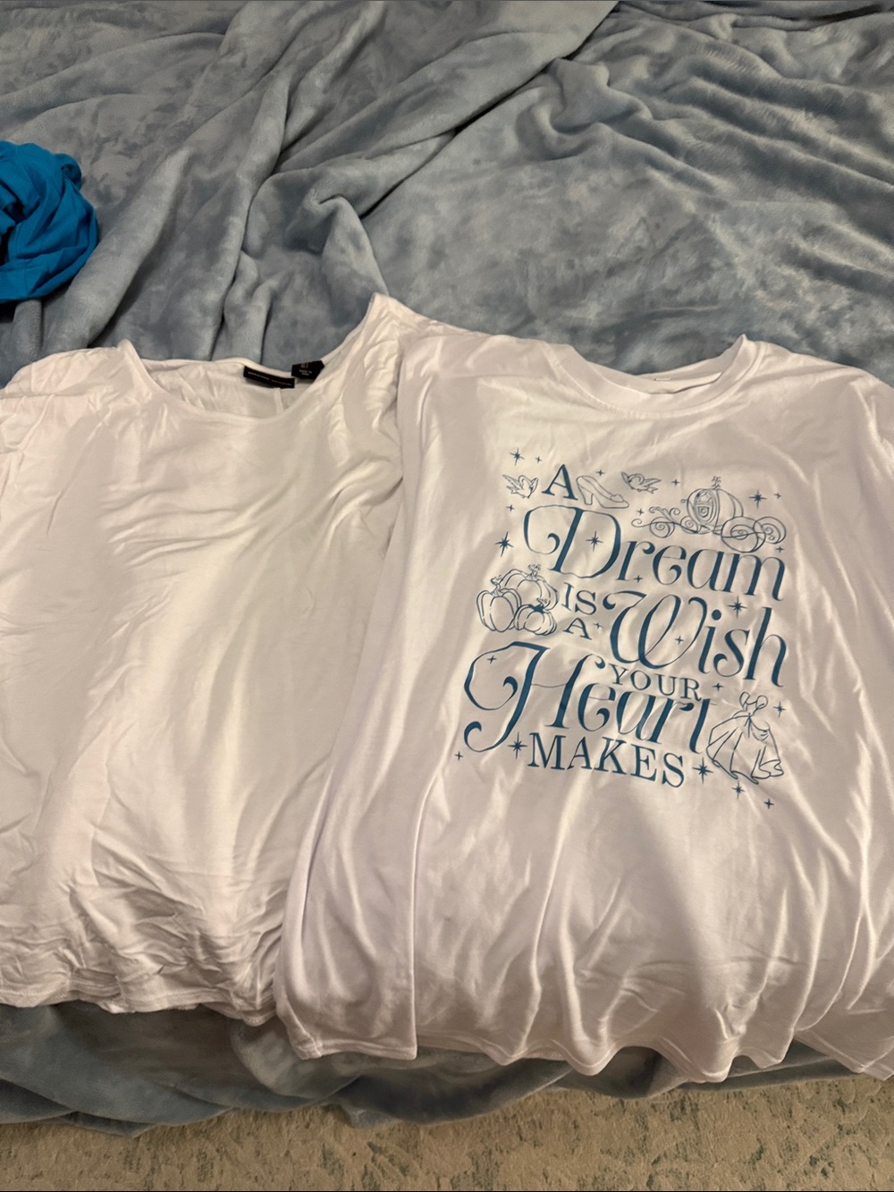 Adrienne Vittadini White Short Sleeve Tee with Blue Script Cinderella Tee Bundle